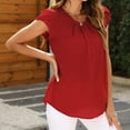 thumbnail image 2 of RYRJJ Womens Summer Cap Petal Sleeve Crewneck Tops Dressy Business Casual Work Blouses Pleated Tunic Shirts Red XL, 2 of 5