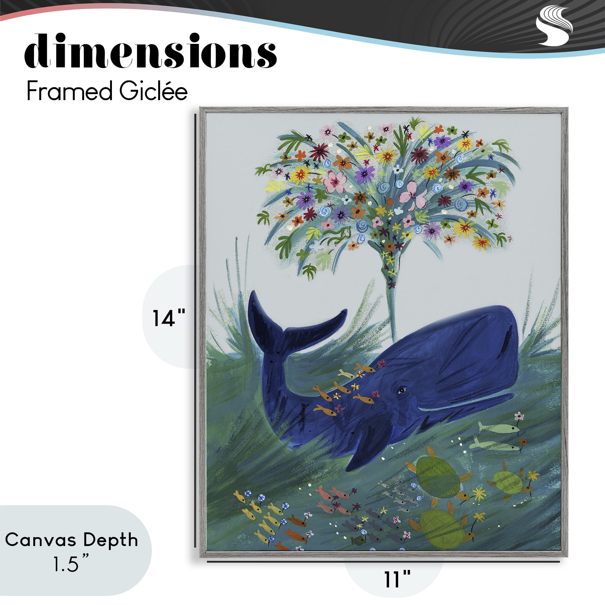 Stupell Industries A Flowery Whale Gray Framed Giclee Art, design by Kay Widdowson