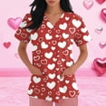 thumbnail image 3 of Womens Valentine Day Scrubs Short Sleeve Plus Size V Neck Medical Scrubs Love Heart Print Quick Dry Nursing Scrub Tops with Pockets Watermelon Red M, 3 of 5