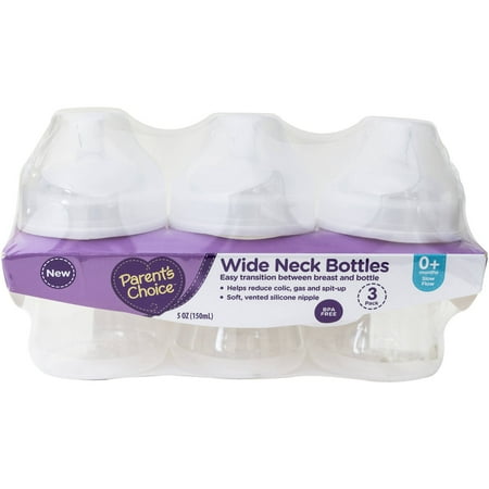 Parent's Choice Wide Neck Baby Bottles, 5 oz, 3 Count
