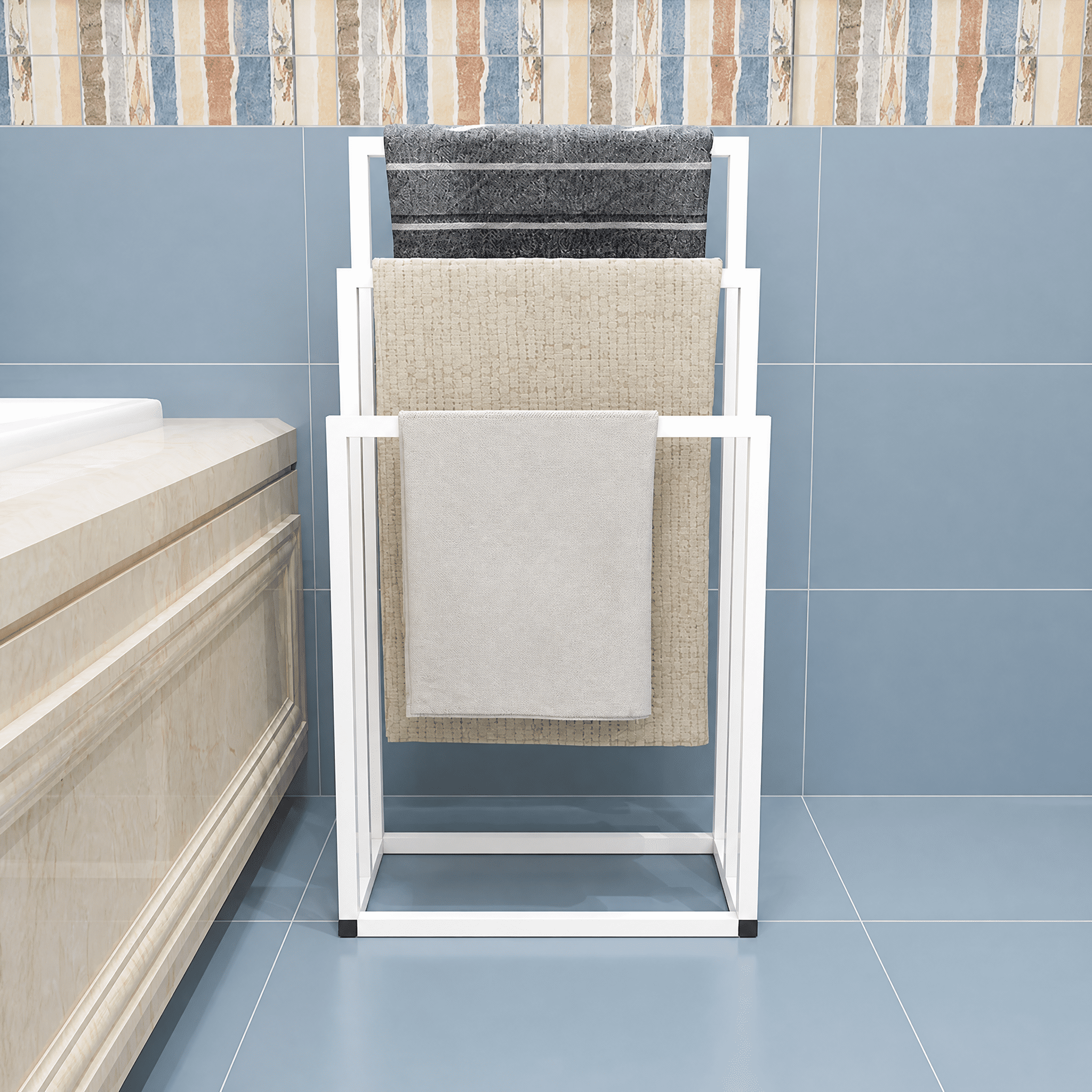 Metal Freestanding Towel Rack 3 Tiers Hand Towel Holder Organizer for Bathroom Accessories, White