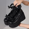 thumbnail image 2 of Vimisaoi Platform Ankle Boots for Women Goth Boot Black Wedge Heel Bow Knot Decoration Adjustable Strap & Lace Up Outdoor Punk Outdoor Party Night Club Combat Boots, 2 of 6