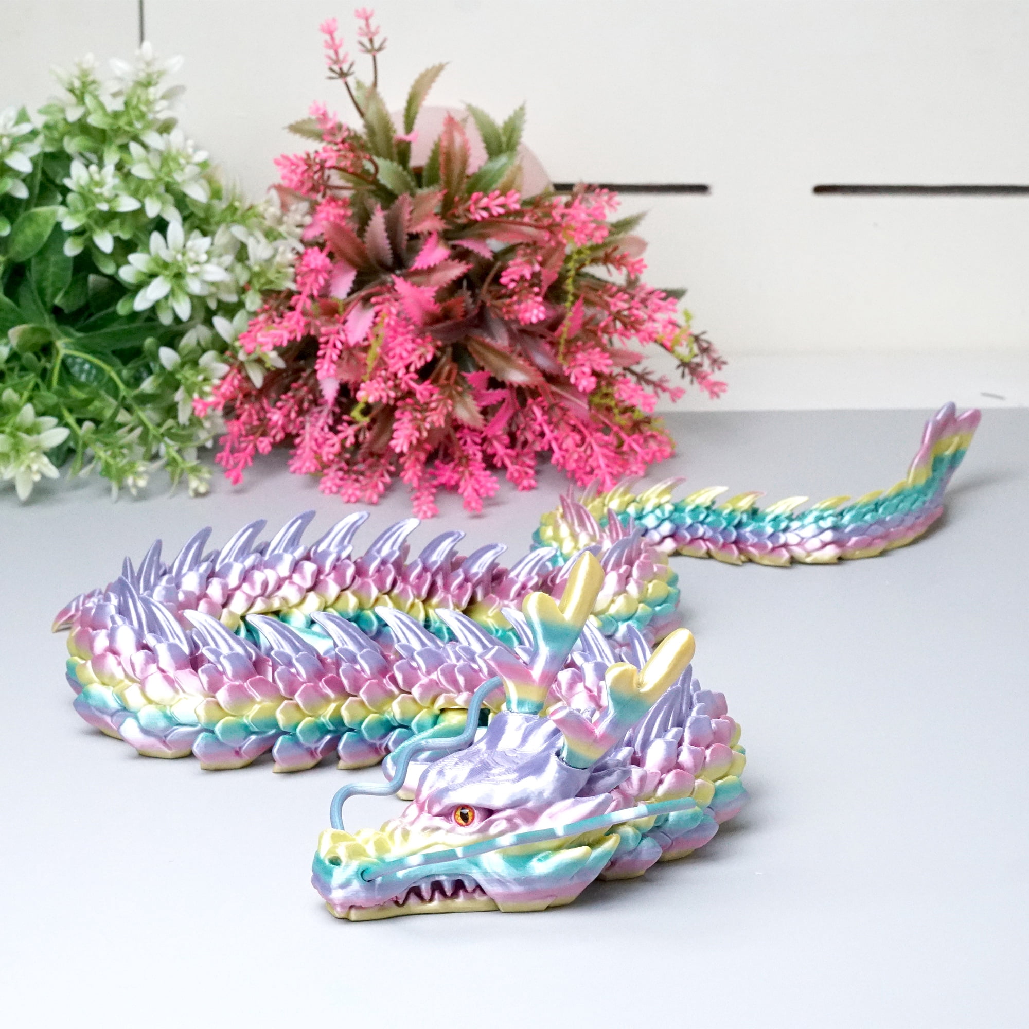 33.5inch 3D Printed dragon,Flexible Joint Animal lacertid Figurines,Realistic Eyes, Home Office Decor,Fidget Toy for Adults Teens Boy Festival Gifts