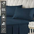 thumbnail image 5 of Pizuna 400 Thread Count QueenBed Sheet Set - 100% Long Staple Cotton, Soft Sateen, Deep Pocket Fits up to 15” - Navy Blue, 5 of 7