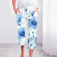 thumbnail image 2 of QATAINLAV Capri Pants for Women Summer Lightweight Linen Beach Pants Casual Drawstring Elastic Waist Cropped Pants Fashion Boho Floral Print Capris with Pockets Multicolor S Clearance Sale, 2 of 6