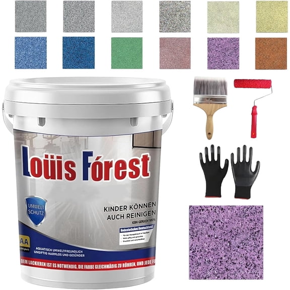 Epoxy Coloured Sand Floor Paint Coating Kit, Self Leveling Epoxy Floor Paint, High Gloss Marble Effect Coating for Garage, Outdoor, Waterproof, Non-Slip (1kg, Purple)