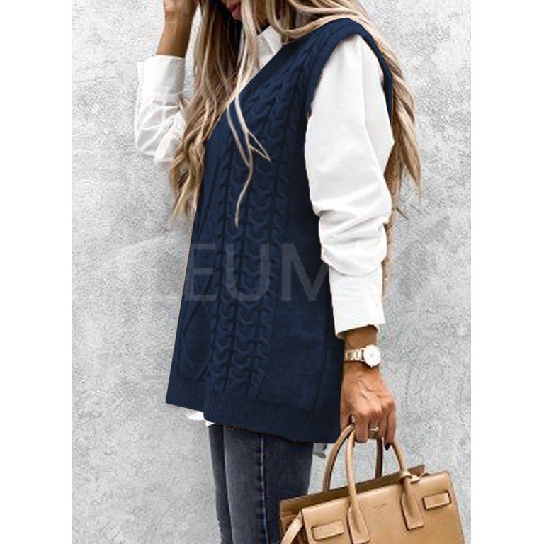 Aleumdr Sweater Vest Women Oversized V Neck Sleeveless Sweaters