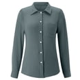 thumbnail image 5 of Dress Shirts for Women Long Sleeve Lapel Collar Button Down Crinkle Plain Business Casual Office Work Shirt Spring Blouse, 5 of 5