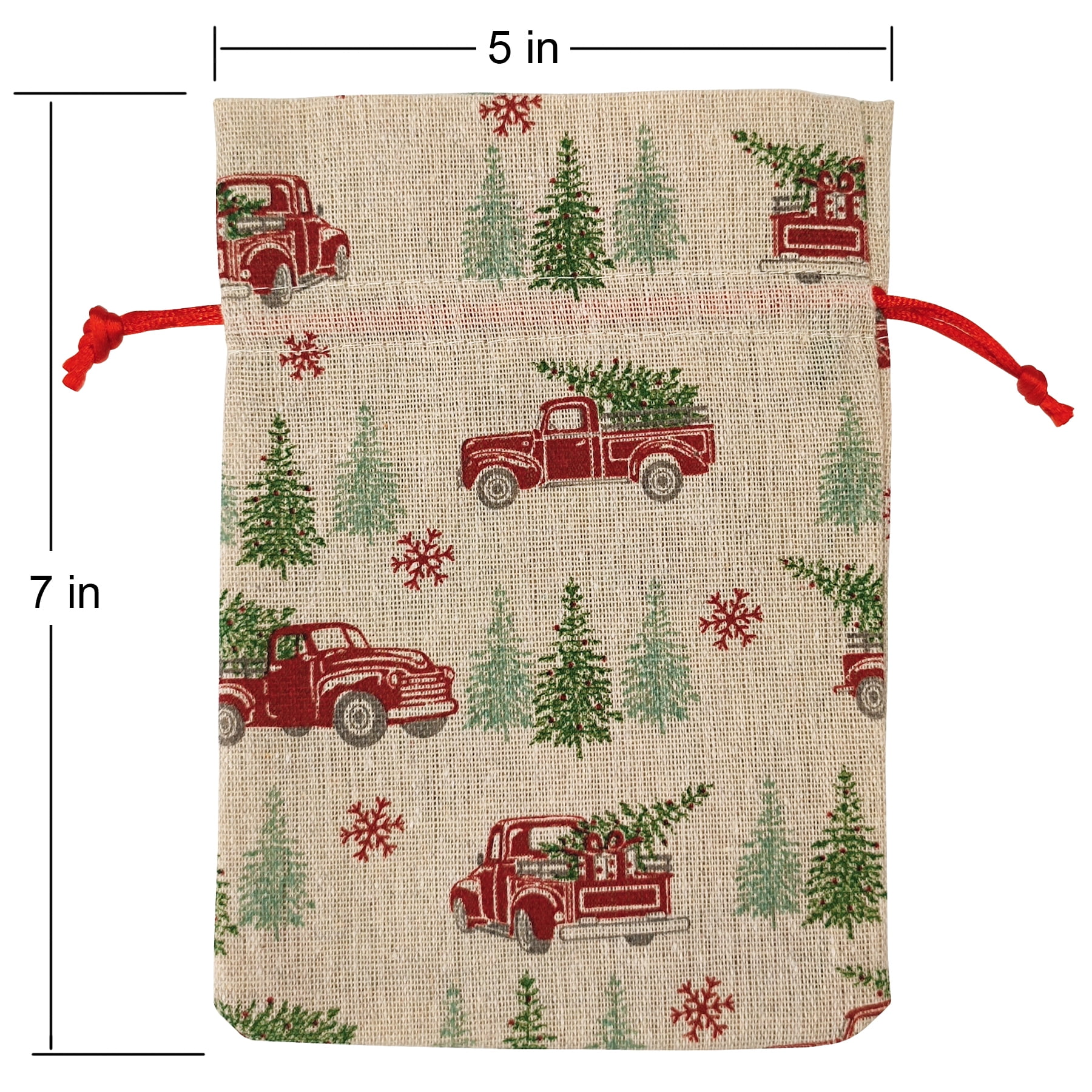 Holiday Time 5 Compte Multi couleur sacs de tissu camion modèle avec cordon 5 "par 7" pour le stockage des emballages de Noël 5CT TRUCK - FRENCH