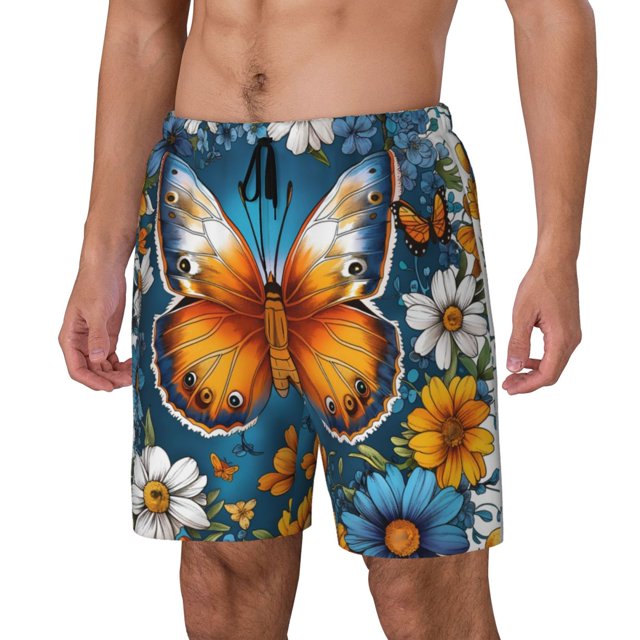 Fotbe Spring Butterfly Flowers Traje de Baño para Hombre – Shorts de Natación de Secado Rápido con Forro y Bolsillos-Large