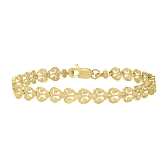 10k Yellow Gold Womens Heart Link 7" Bracelet for Women