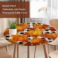 thumbnail image 4 of Orange Fall Round Tablecloth, Fitted Table Cover with Elastic for 36"-44" Round Tables, Pumpkins Thanksgiving Maple Leaf Plaid Table Cloth Outdoor Indoor Dinning Party Waterproof Tablecloths, 4 of 7