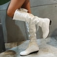 thumbnail image 4 of Cathalem Women's Keen-High Boots Female Shoes Adult Boots for Women Knee High No Heel Size 11 Ladies Fashion Solid Color Peated Leather Bow Tie E Thigh High Boots Women (White, 7), 4 of 7