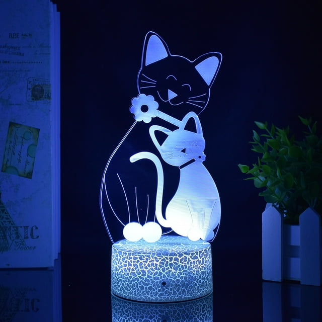 Luz nocturna LED 3D que cambia de color para gatos y animales para niños