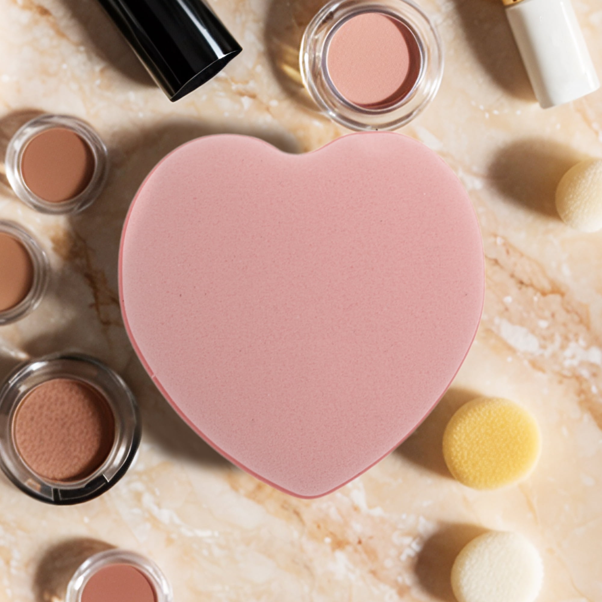 Unique Bargains 5 Pcs Heart-Shaped Face Makeup Sponge for Travel Light Pink