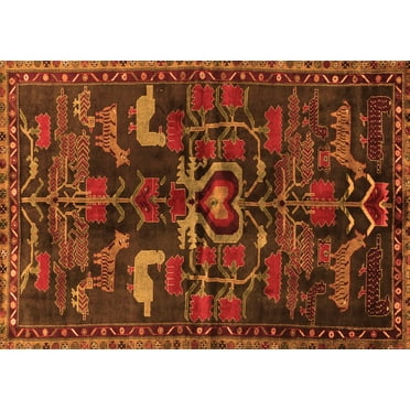 Ahgly Company Indoor Rectangle Animal Orange Traditional Area Rugs, 5' x 7'
