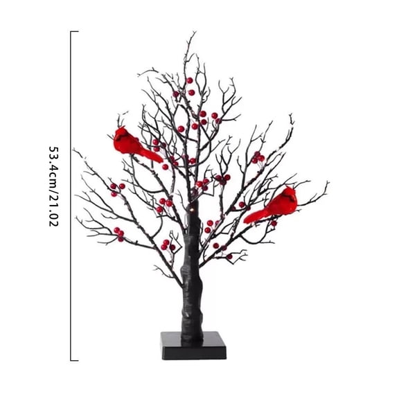 Led Luminous Red Bird Desktop Christmas Tree Ornament, Built-In Led Light String With Constant And Slow Flash Modes Soft Warm Light, Suitable For Christmas Spring Festival Indoor