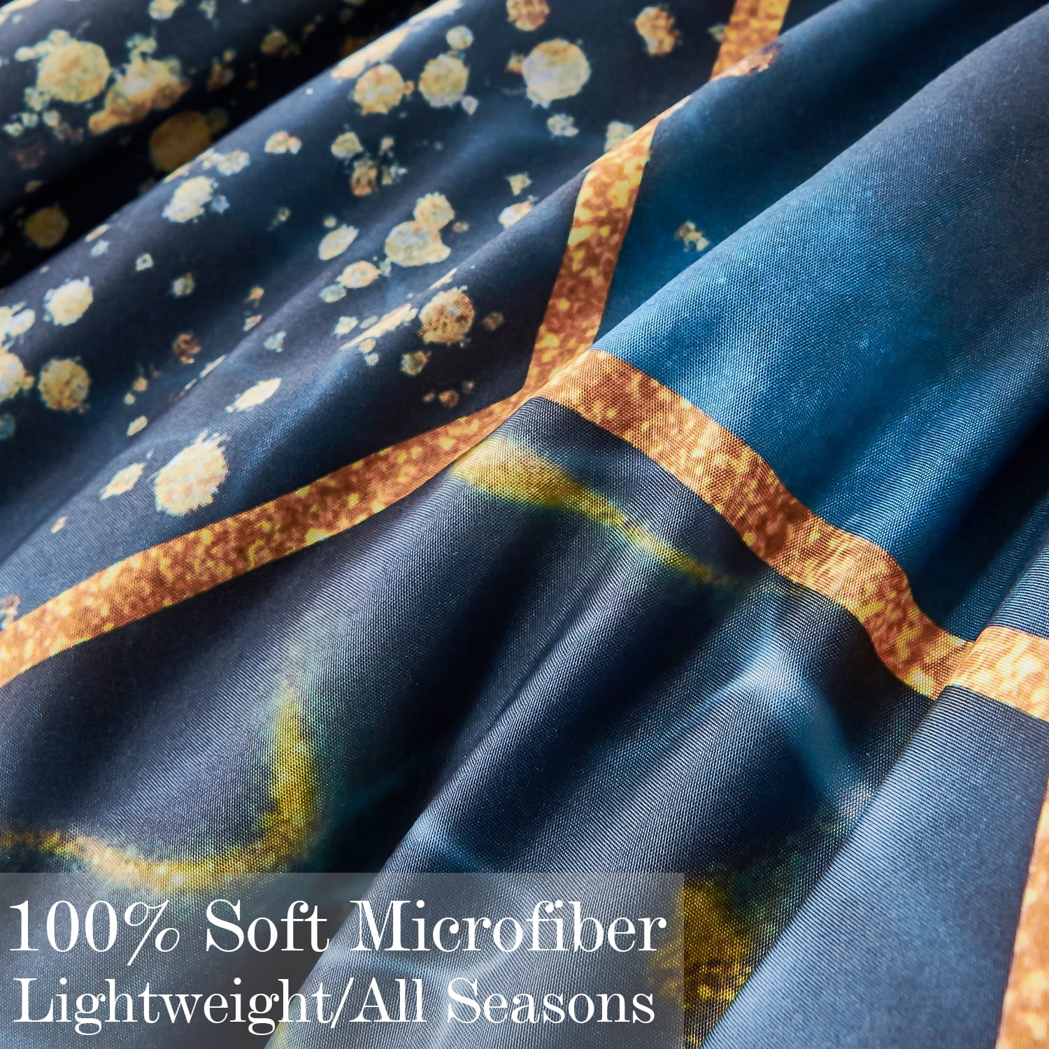 RYNGHIPY 3 Pieces Hexagon Comforter Set Full Size 3D Geometric Honeycomb Bedding Set Gold Trim Bedding Qulit Set Modern Steel Blue Foil Print Bed Set for Women Men (Blue, Full)