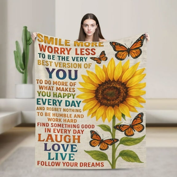 Sunflower Gifts Blankets for Women, Sunflower Blanket Decor Throw Gifts for Women Birthday, Sunflower Birthday Christmas Decorations Flower Butterfly Yellow Blanket for Home Bed Sofa 50x40