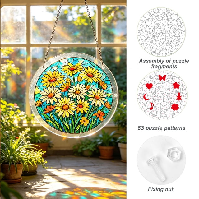 Jigsaw Puzzle Suncatcher, Sun Catcher Puzzle, Acrylic Puzzle for Adults, Stained Glass Window Hanging Suncatcher, Home Decor Gift for Women Men Mom