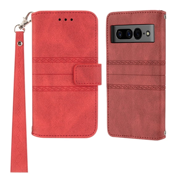 Jiahe Cover Fit for Google Pixel 7 Pro 6.7 inch Synthetic Leather Wallet Case with Card Holder,Flip Folio Magnetic Closure,Kickstand,Wrist Strap Cover Case for Google Pixel 7 Pro, Red