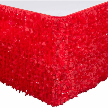 Vinyl Floral Sheeting Table Skirt, Red