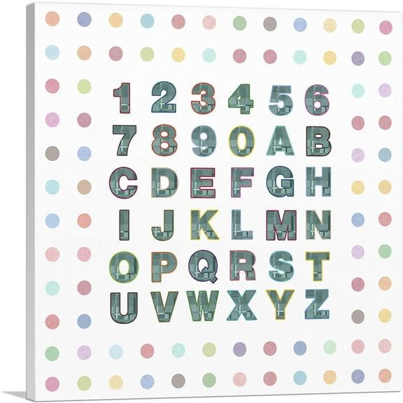 ARTCANVAS Fun Polka Dots Square Full Alphabet Canvas Art Print - Size: 18" x 18" (0.75" Deep)