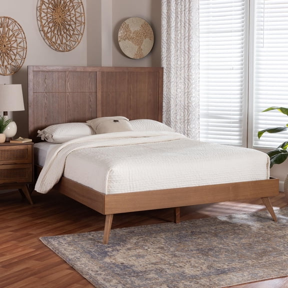 Baxton Studio Noela Mid-Century Platform Bed, Queen, Ash Walnut