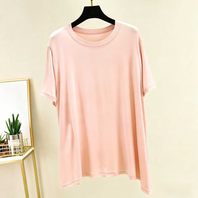 HongQid Chemises de Nuit pour Femmes à Manches Courtes, T-Shirts de Sommeil Confortables et Doux, Chemise de Nuit pour Femmes, Robe de Pyjama, Mignonne Tenue de Nuit en Modal