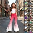 thumbnail image 2 of Kcolen Girls Flare Leg Uniform Pants, Kids Gradient Color Fashion Bell Bottom Trousers Slim Fit Stretch Chino Back To School Pants for Size 5-16 Years, 2 of 7