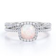 thumbnail image 1 of JeenMata Juego de Anillos de Boda con Halo Ópalo Arcoíris de Talla Cojín de 1,5 Quilates y Moissanita: Juego de Anillos de Boda con Infinito Trenzado Pavé: Baño de Oro Blanco de 18 K sobre Plata, 1 of 6