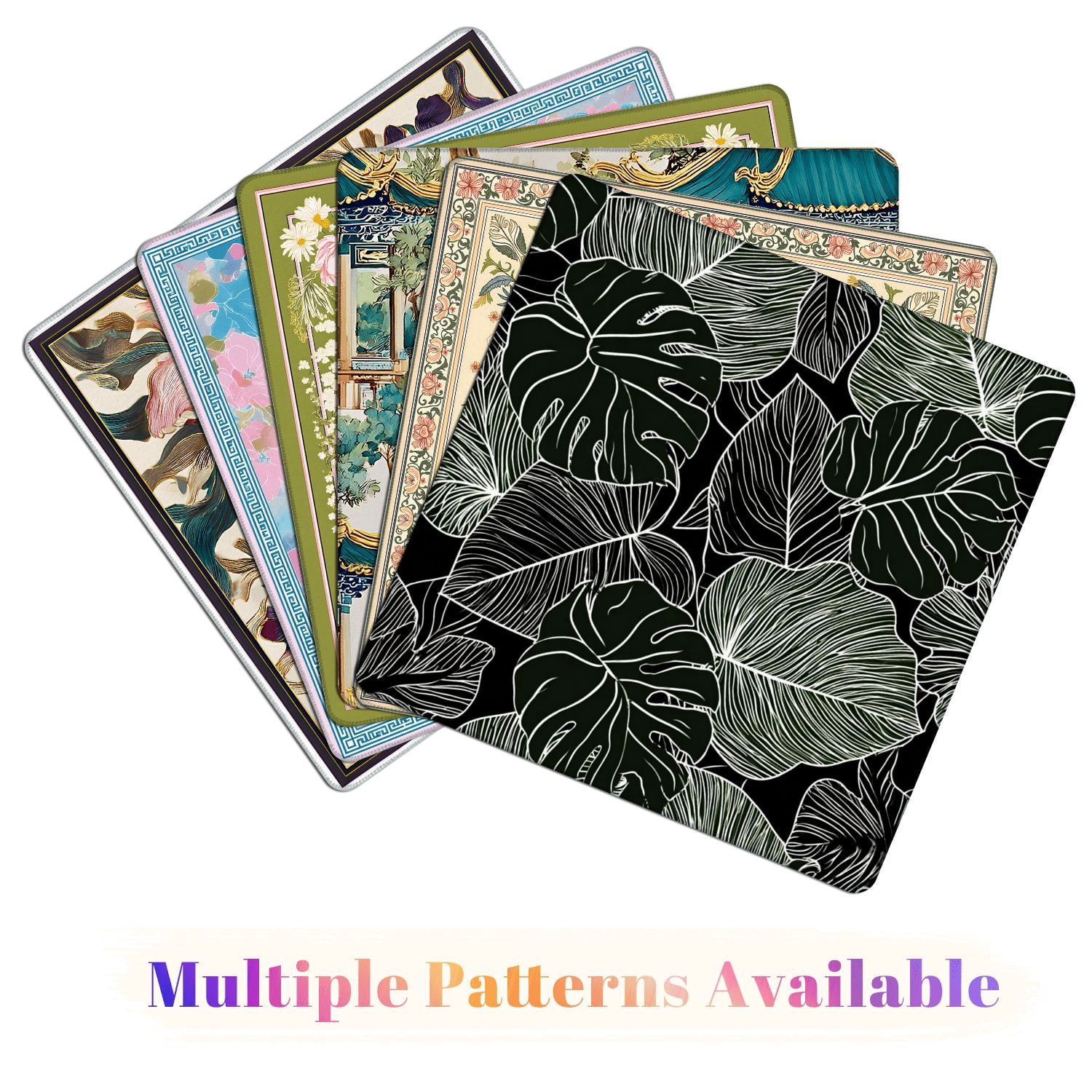 Mahjong Mat 31.5" x 31.5" white graphic tropical leaves seamless Non-Slip Noise Reduction American Mahjong Tiles Table Cover for Dominoes Poker Card Board Games Gift