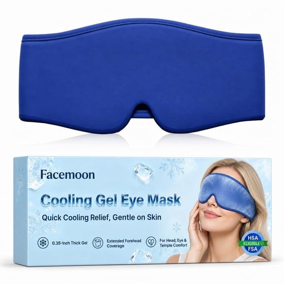 Cooling Gel Eye Mask for Sleep, FSA HSA Eligible Reusable Cold Compress for Puffy Eyes, Dark Circles and Tired Eyes, Weighted Ice Pack for Eyes with Adjustable Strap, Blue