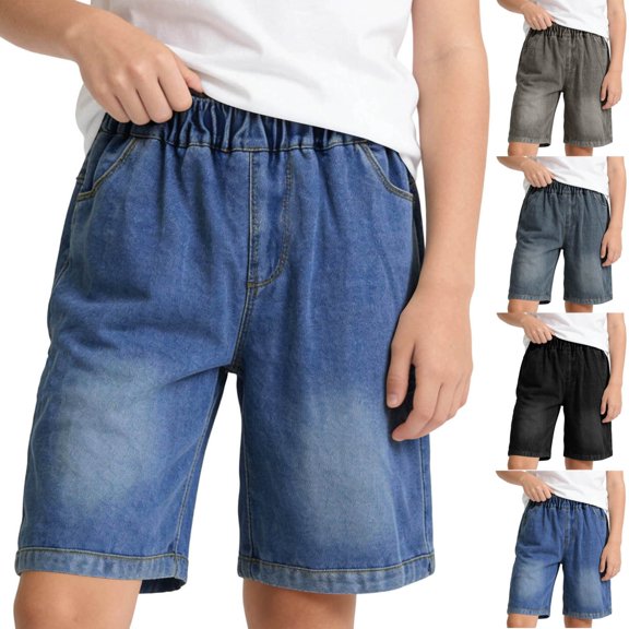 CAIXIA Boys Jeans Shorts Straight Wide Leg Denim Shorts Knee Length Ripped High Waist Cargo Jorts Fashion Casual School Bermuda Shorts Summer School Jean Bottom