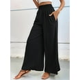thumbnail image 4 of Women Linen Palazzo Pants Wide Leg Summer Boho High Waist Casual Lounge Pants Beach Travel Vacation Outfits Black XL, 4 of 8