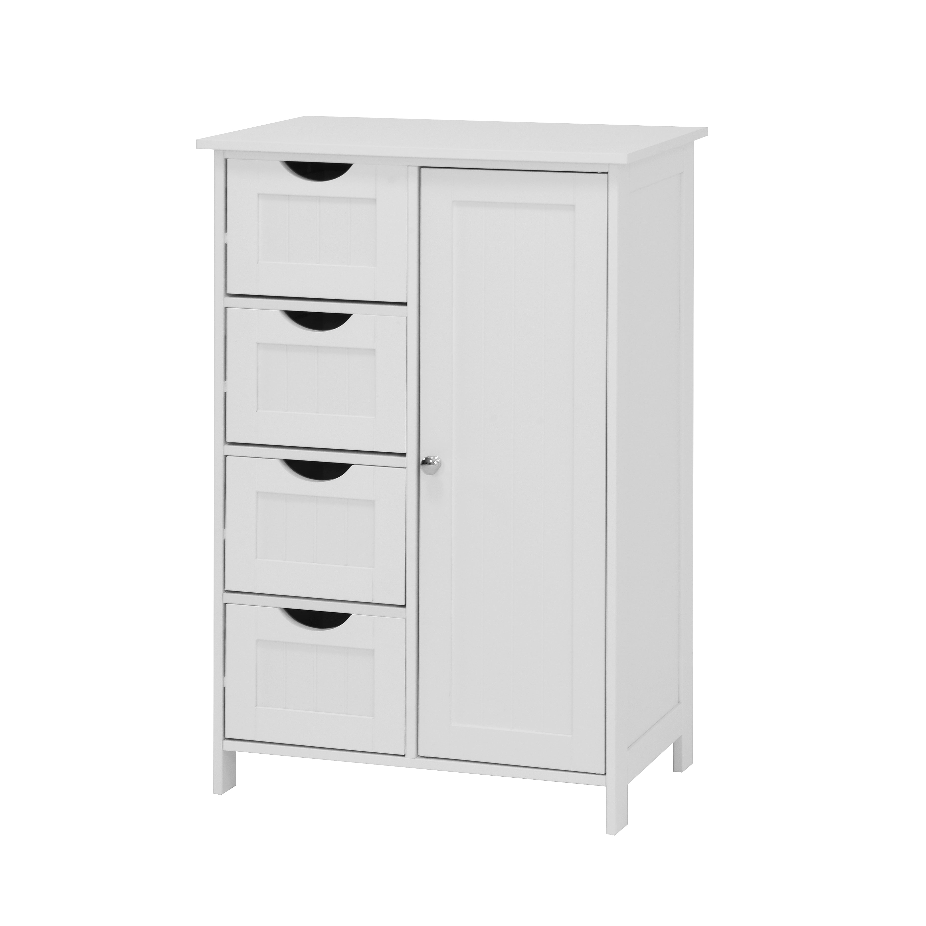 White Bathroom Storage Cabinet, Floor Cabinet with Adjustable Shelf and Drawers