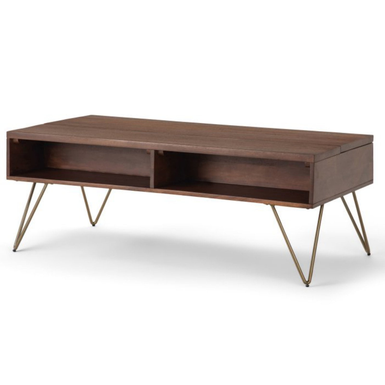 HN Home Paxton MidCentury Modern Natural Mango Wood and Metal Lift Top Coffee Table