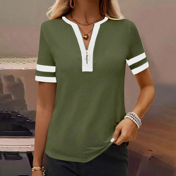 Heisall Women's Short Sleeve V Neck Button Up Casual Tops Loose Fit Blouses Summer Fashion Daily Wear