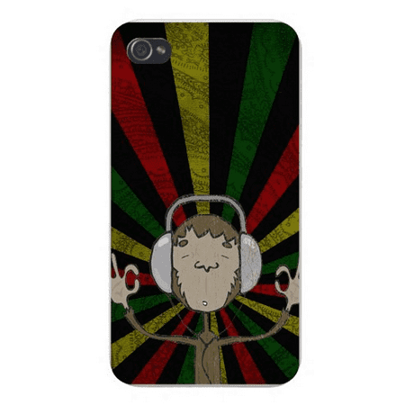 Apple Iphone Custom Case 4 4s White Plastic Snap on - Hippie Monkey Ape Listening to Music