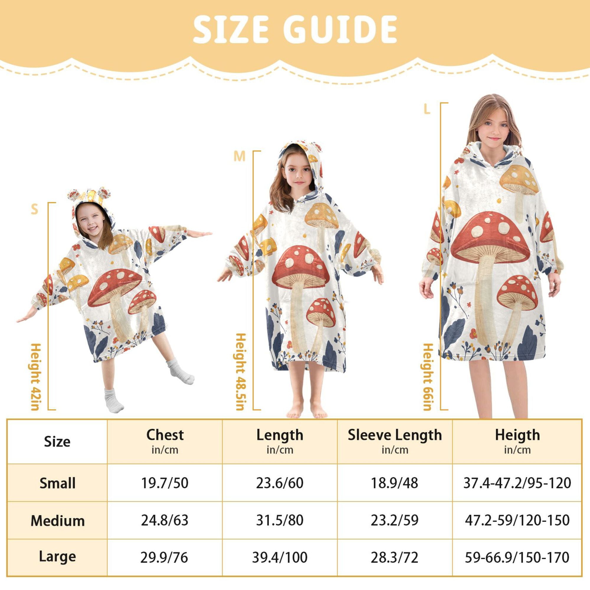 FORMRS Wearable Blanket Hoodie with Sleeves for Kids Cozy Flannel Sweatshirt, White Mushroom