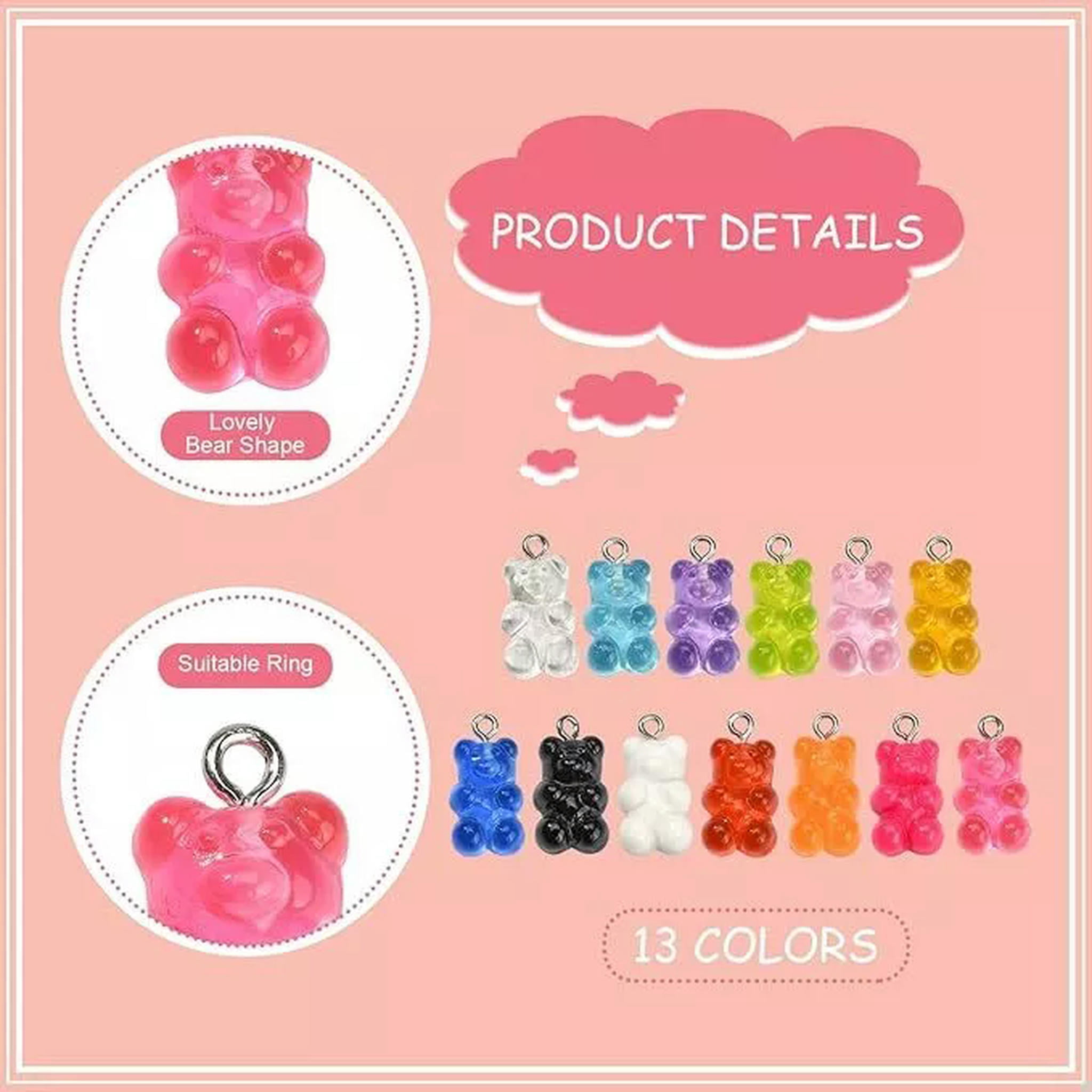 U8MO 200x Mixed Resin Gummy Bear Candy Charm Pendant For DIY Necklace Jewelry Making