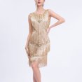 thumbnail image 6 of Elainilye Fashion Sequin Dress for Women 1920 Vintage Sequin Dress Studded Tassel Dress High-end Banquet V-neck Small Dress,Beige, 6 of 6