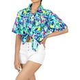 thumbnail image 2 of HAPPY BAY Women's Short-Sleeve Summer Blouses Fashion Beach Bohemian Party Vacation Relaxed Fit Button Down Hawaiian Shirt M Allover Floral, Blue, 2 of 6