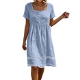 thumbnail image 2 of 2026 Summer Womens Dress Cotton Linen Square Neck Short Sleeves Eyelet Hem Knee-Length Dress, 2 of 9