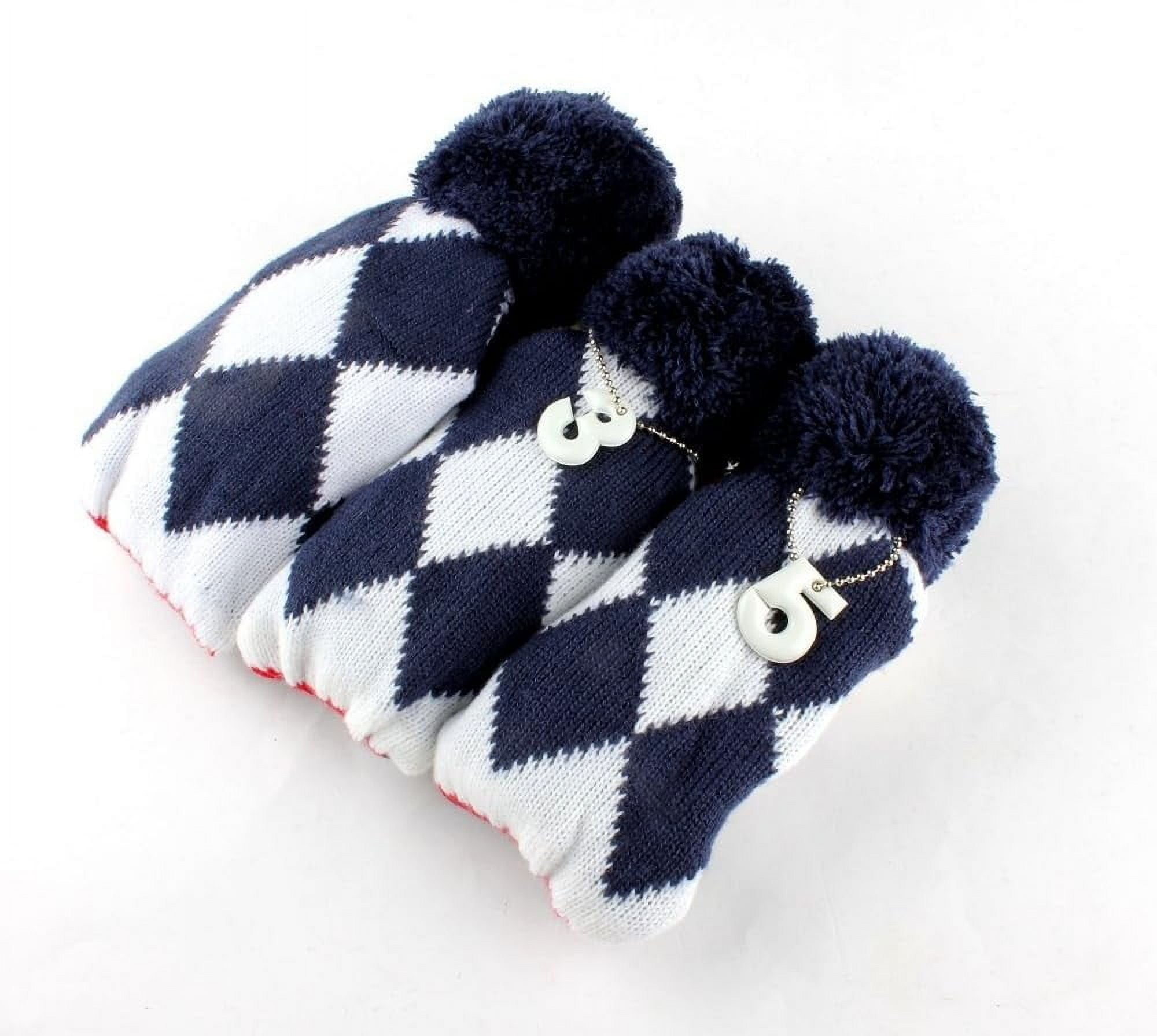 3 pcs/Set Golf Club Pom Pom Knit Cover for Driver, Fairway Wood and Hybrid HeadCovers