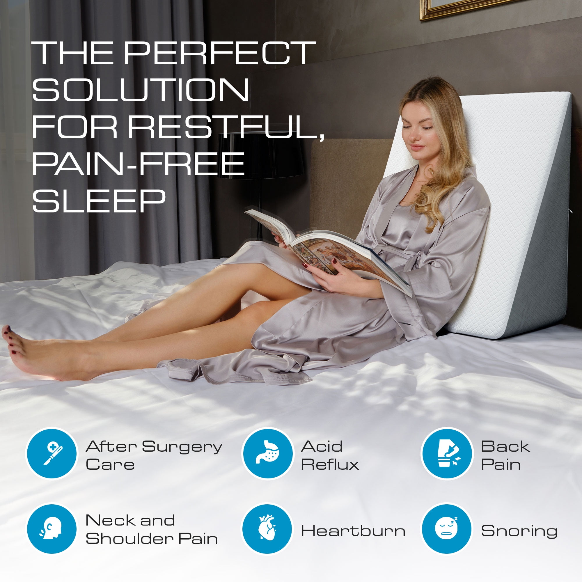 Kolbs Bed Wedge Pillow with Memory Foam Top | Stylish Chic Jacquard Cover | Wedge Pillow for Sleeping and Acid Reflux, Heartburn, and GERD Pillow – Snoring Pillow