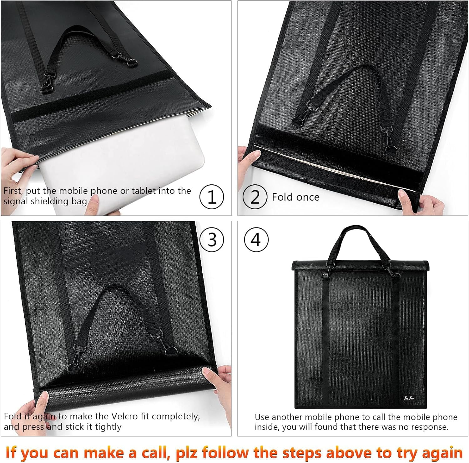 JXE JXO Extra Large Faraday Bags with Handle, Emp Proof Fireproof Waterproof, for Laptops Phones Car Keys, Black, 4 Pack