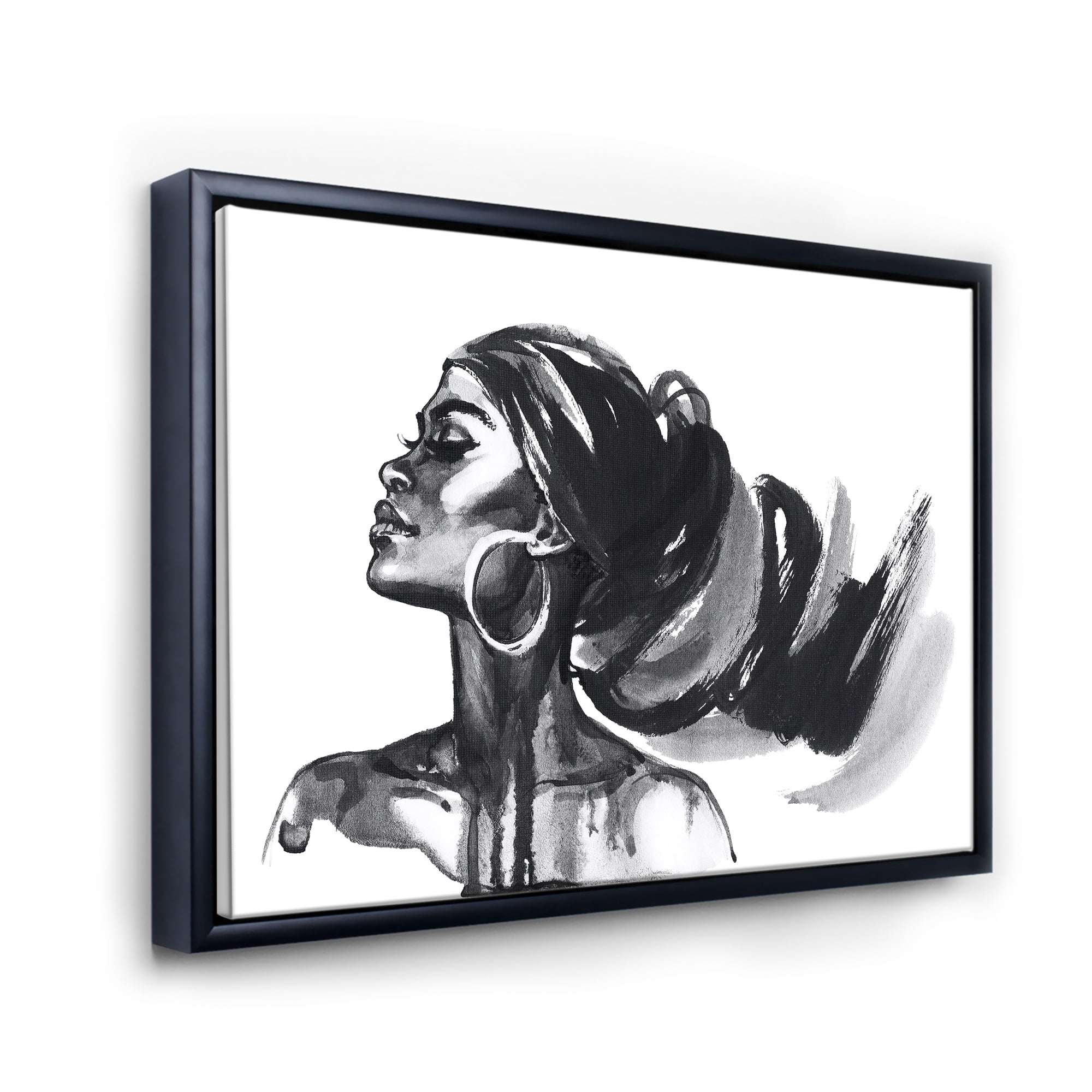 Designart 'Black and White Portrait of African American Woman IV' Modern Framed Canvas Wall Art Print