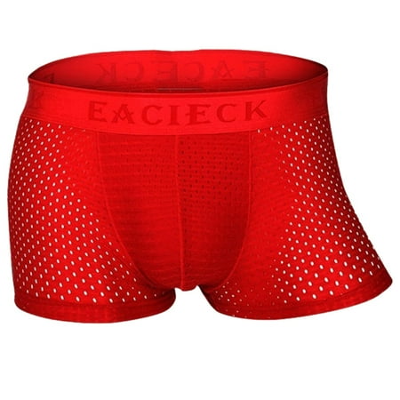 

HEVIRGO Ultra Thin Solid Color Breathable Mesh U Convex Boxers Briefs Men Underwear