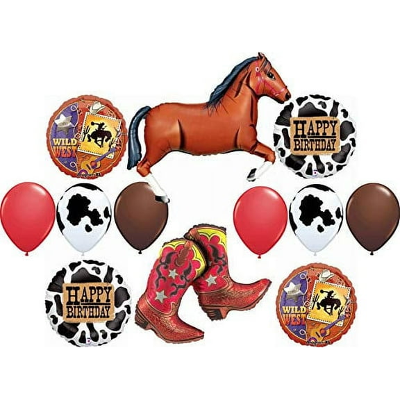 Western Party Supplies Birthday Cowboy Cowgirl Wild West Balloon Bouquet Decorations Brown Horse